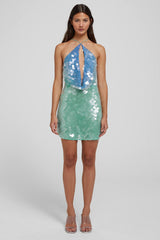 kiki jurk met pailletten in turquoise en blauw 