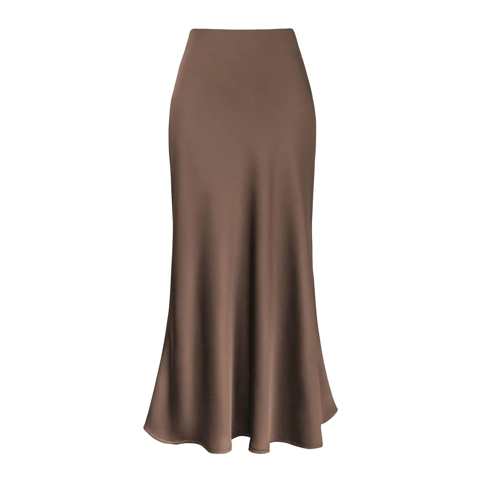 Bruin satijnen midi met elegante glans