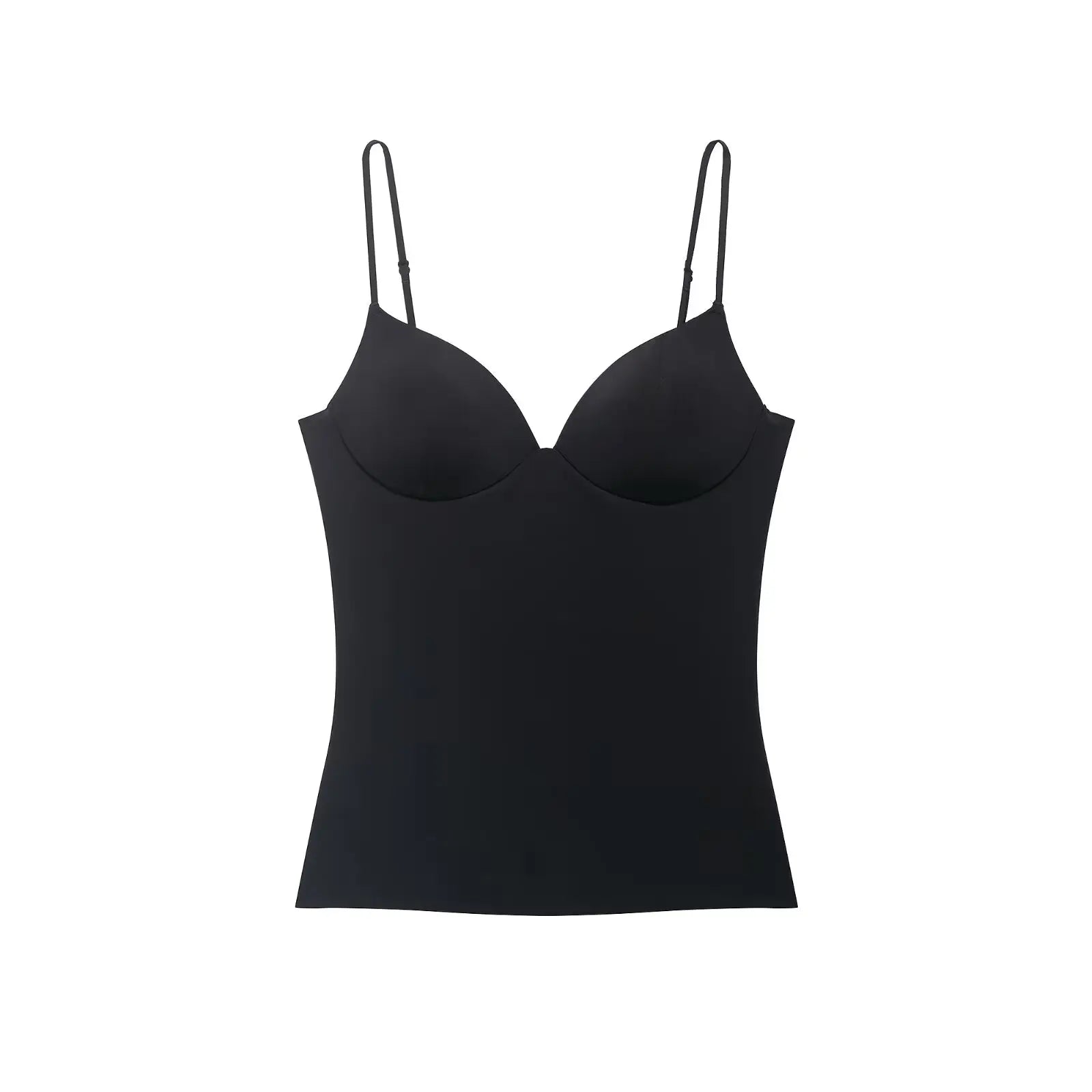 Zwarte fitted top met ingebouwde cups voor dames