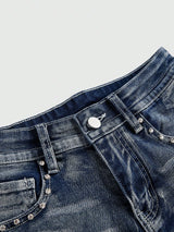 Rivéla Denim-Shorts | Glamouröse Western-Shorts mit dekorativen Gesäßtaschen
