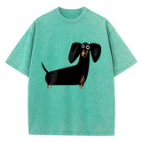 Waggy Tee | Oversized T-shirt met Teckelprint in Zachte Waslook