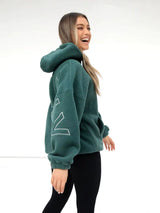 Oversized teddy hoodie dames groen met back print
