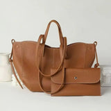 Grote bruine tas met clutch van vegan leer