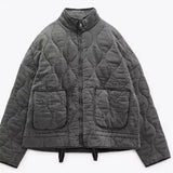 grijze quilted bomber jacket voor dames met rechte kraag