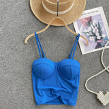 Blauwe top met cups en verstelbare bandjes