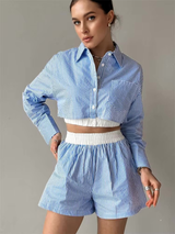 blauwe gestreepte set voor dames met comfortabele pasvorm