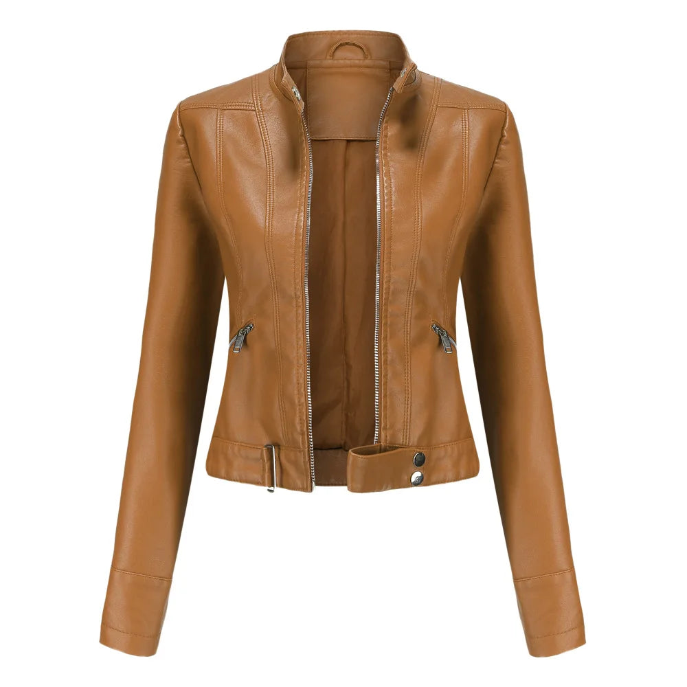 Veloura Biker Jacket in camel vegan leer voor dames