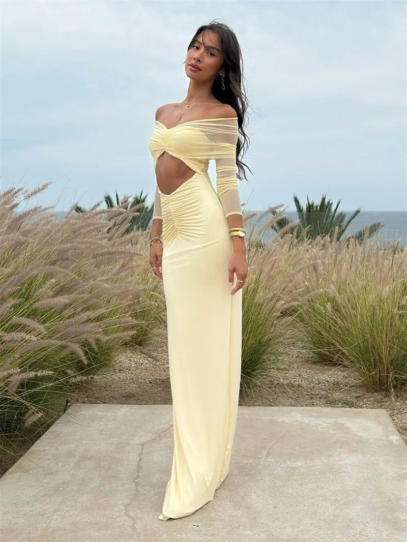 Aurelia | Off Shoulder Mesh Cut-Out Jurk – Verleidelijk & Elegant