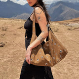 Ravira Suede Bag | Large Shoulder Bag with Rings &amp; Vintage Look