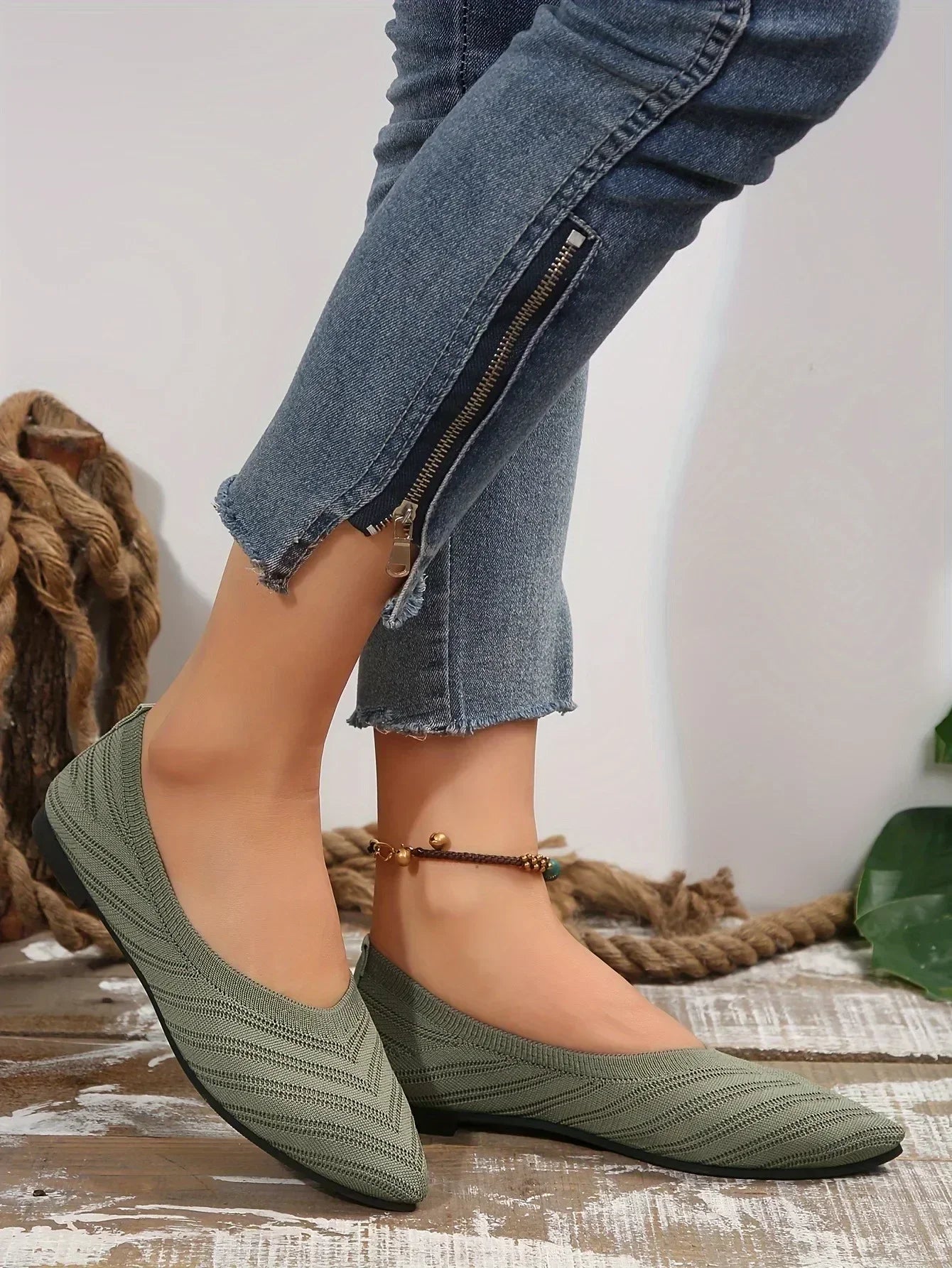 groene ademende ballerina’s voor dames met stretchy mesh