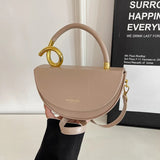 Taupe halve maan tas met gouden details – Amara Retro Shoulder Bag