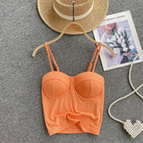 oranje top met cups en verstelbare bandjes
