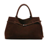 donkerbruine dames handtas suède-look met korte hengsels productfoto