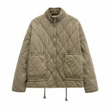 olijfgroene quilted bomber jacket dames met rechte kraag 
