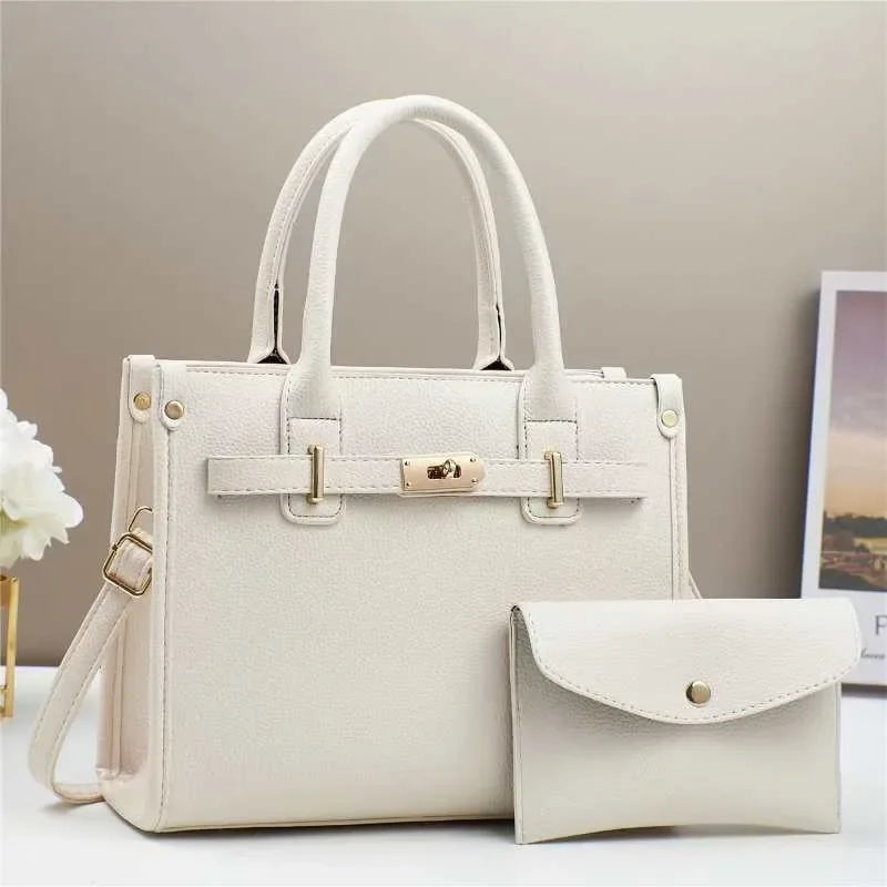 Witte PU handtas set met portemonnee – Liorah Luxe Handtas
