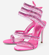 Crystal wikkel heels roze met hangende kristallen