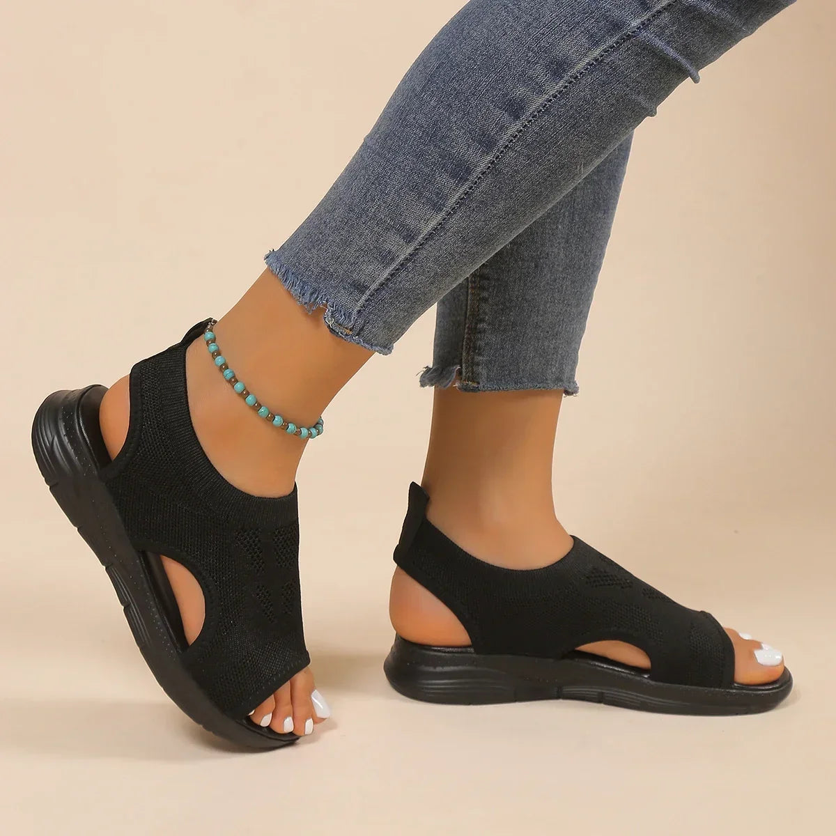 Anita | Chunky Knit Sandalen met Comfortzool &amp; Stretch Mesh