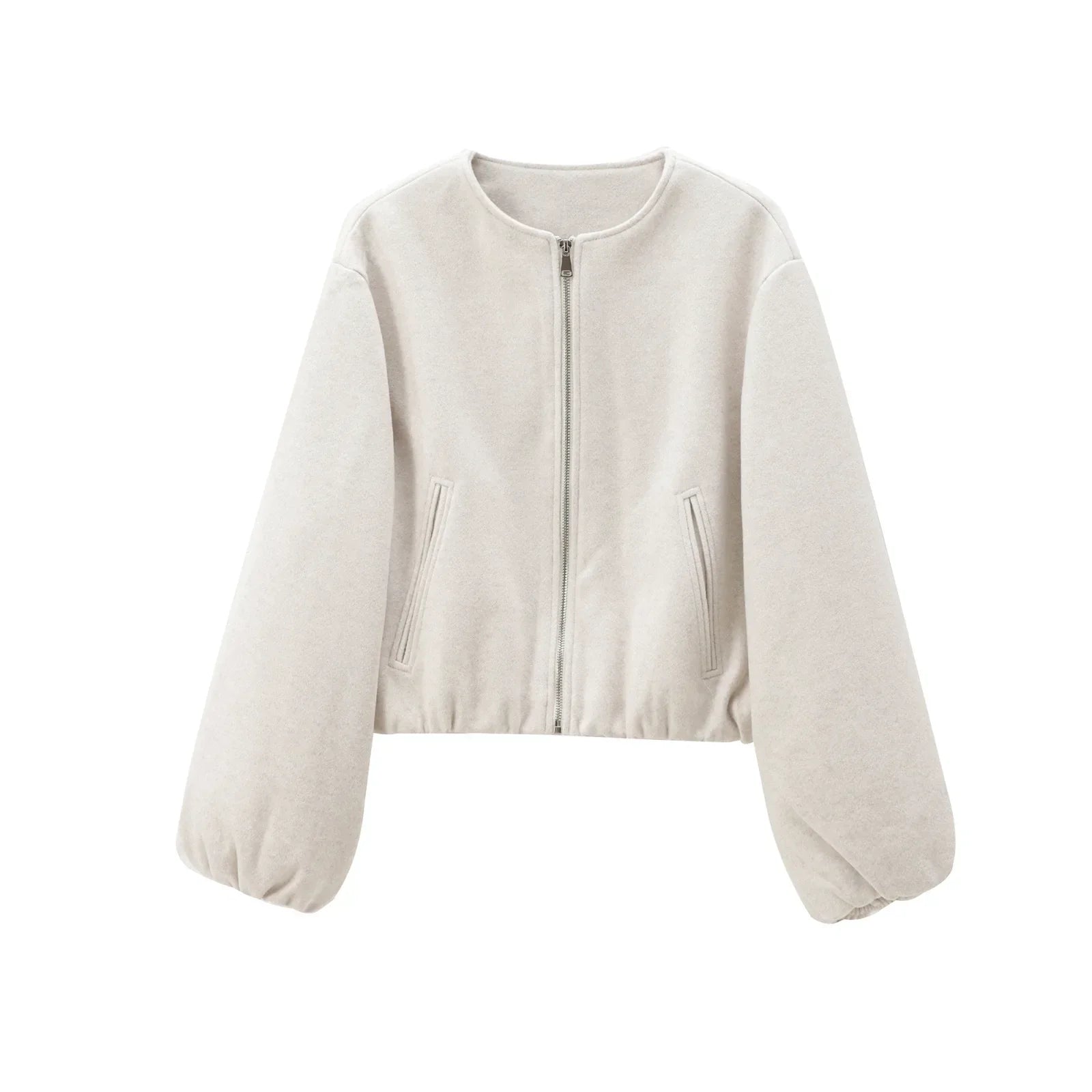 Witte cropped bomber jas voor dames met ronde hals