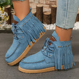 blauwe suède look boots met franjes en studs