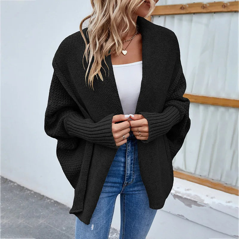 Oversized gebreid vest in zwart – Salejano