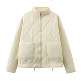 beige quilted bomber jacket dames met rits en zakken