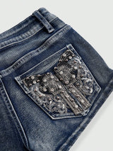 Rivéla Denim-Shorts | Glamouröse Western-Shorts mit dekorativen Gesäßtaschen