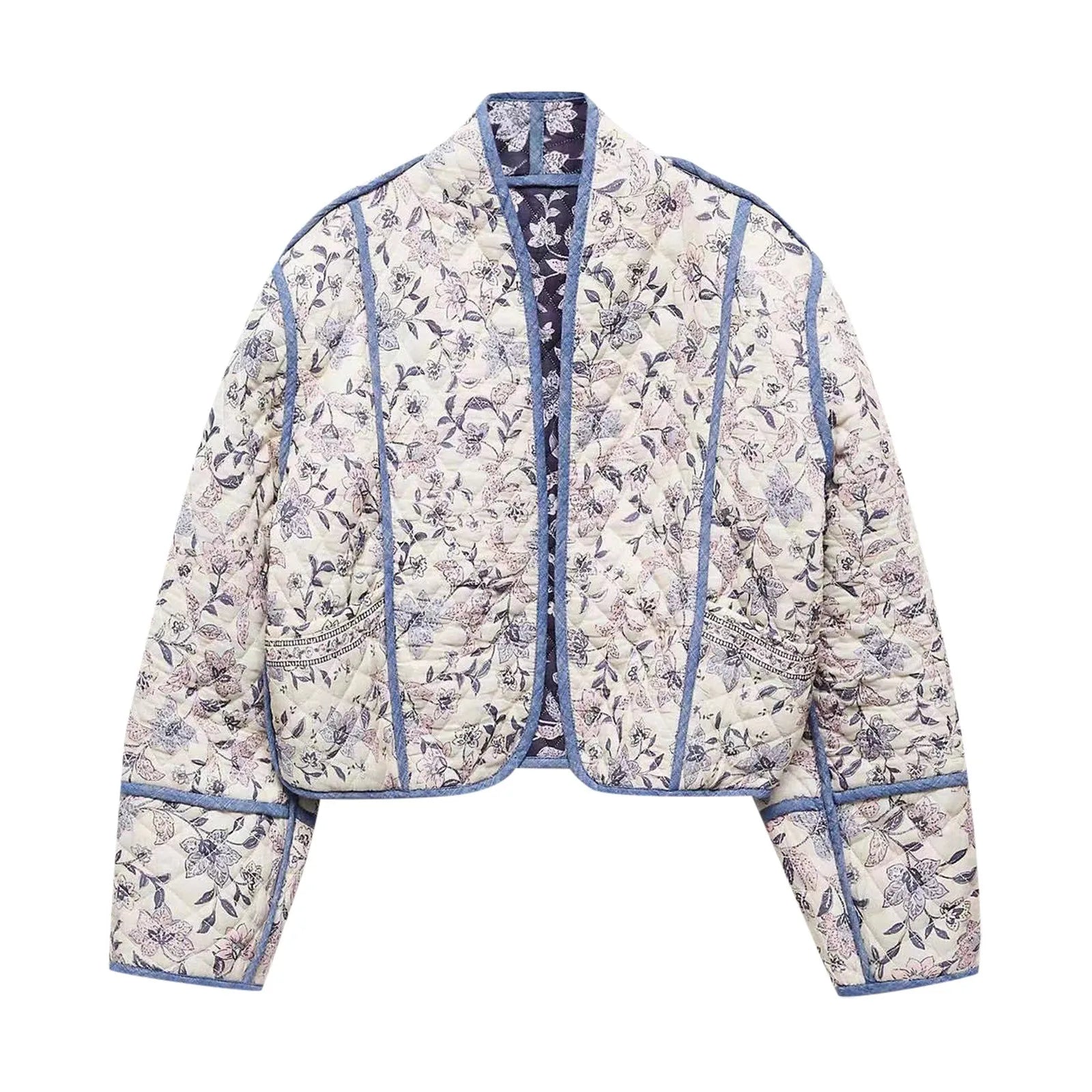 Fleur Quilted Jacket – reversible gewatteerde tussenjas met vintage bloemenprint en cropped fit