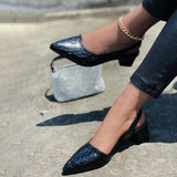 Celina | Metallic Slingback Pumps met Croco-Textuur