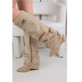 Marzella Slouch Boots taupe – suède-look plooilaars, populair in social trend outfits