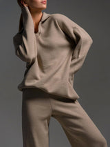 beige lounge set dames met oversized fit