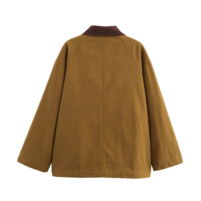Marleau Jacket | Camel workwear jacket with corduroy collar and toggle closure