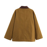 Marleau Jacket | Camel workwear jacket with corduroy collar and toggle closure