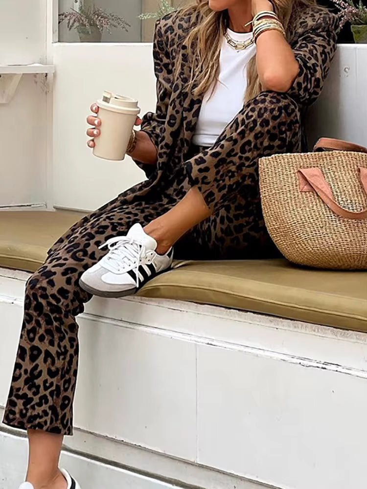 Leovana Set | Tweedelige Leopardprint Blazer & Broek
