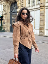 Veloria Vegan Suede Jas | Dames herfstjas met schouderdetails & ceintuur