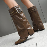 Sierra | Western knielaarzen met dubbele gesp & studs – spitse neus