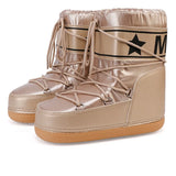 gouden snowboots met glanzende afwerking en beige zool