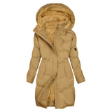 camel lange dames winterjas met capuchon en teddyvoering productfoto