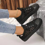 zwarte kanten sneakers met veters