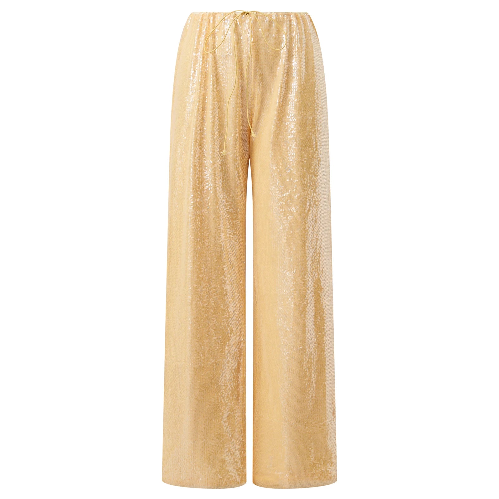 gele pailletten palazzo broek met elastische taille dames