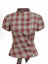 dames top ruit patroon met korte mouwen