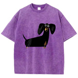 Paars oversized T-shirt met teckelprint op de voorkant