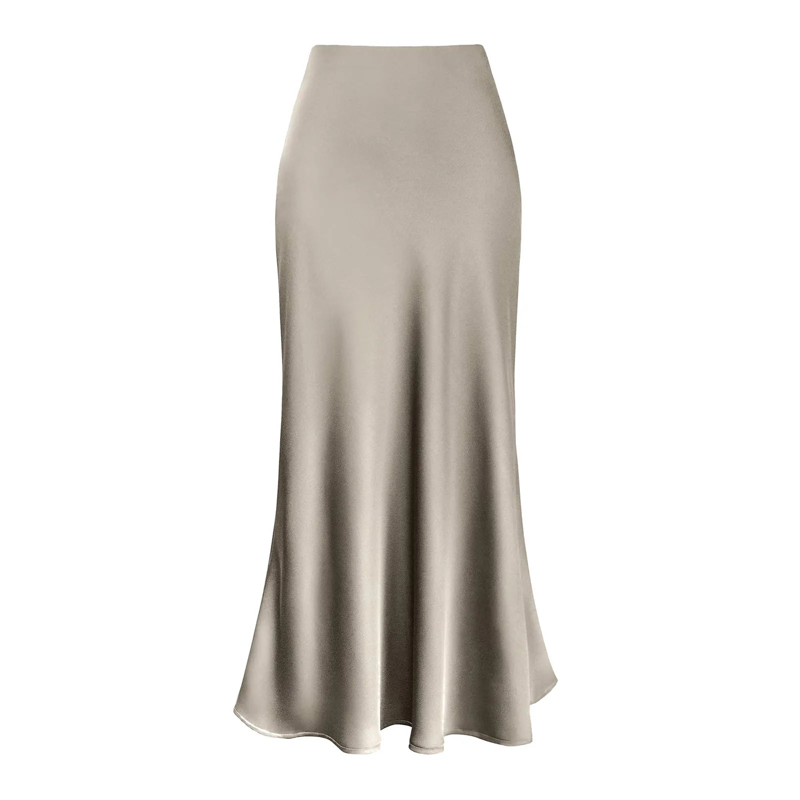 Faldas elegants de satén de seda para mujer, falda de cintura alta, nueva moda coreana, Faldas acampanadas, Faldas de oficina brillantes de Color sólido para mujer 