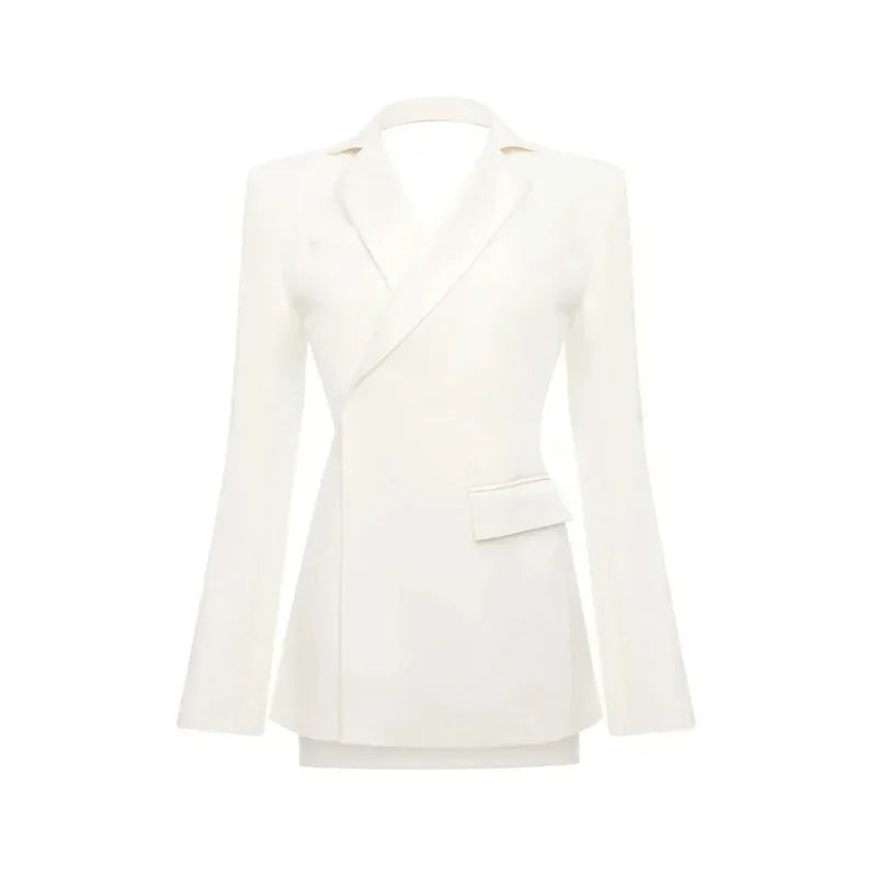 Elure | Witte Blazer met Open Rug & Taille Accent