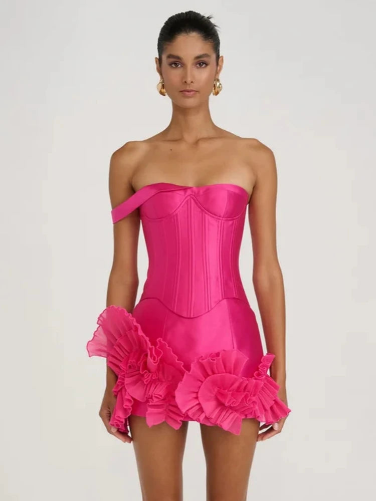 Cassia Strapless Mini Dress with Corset Look Ruffle Detail