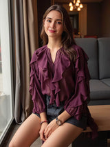 Riva Ruffle Blouse | Elegante Damesblouse met Volants & V-hals