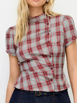 vintage geruite blouse dames korte mouwen outfit