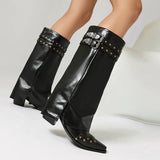 zwarte western laars met maatindicatie 38 cm schachtomtrek, 34 cm schachthoogte, 6 cm hak
