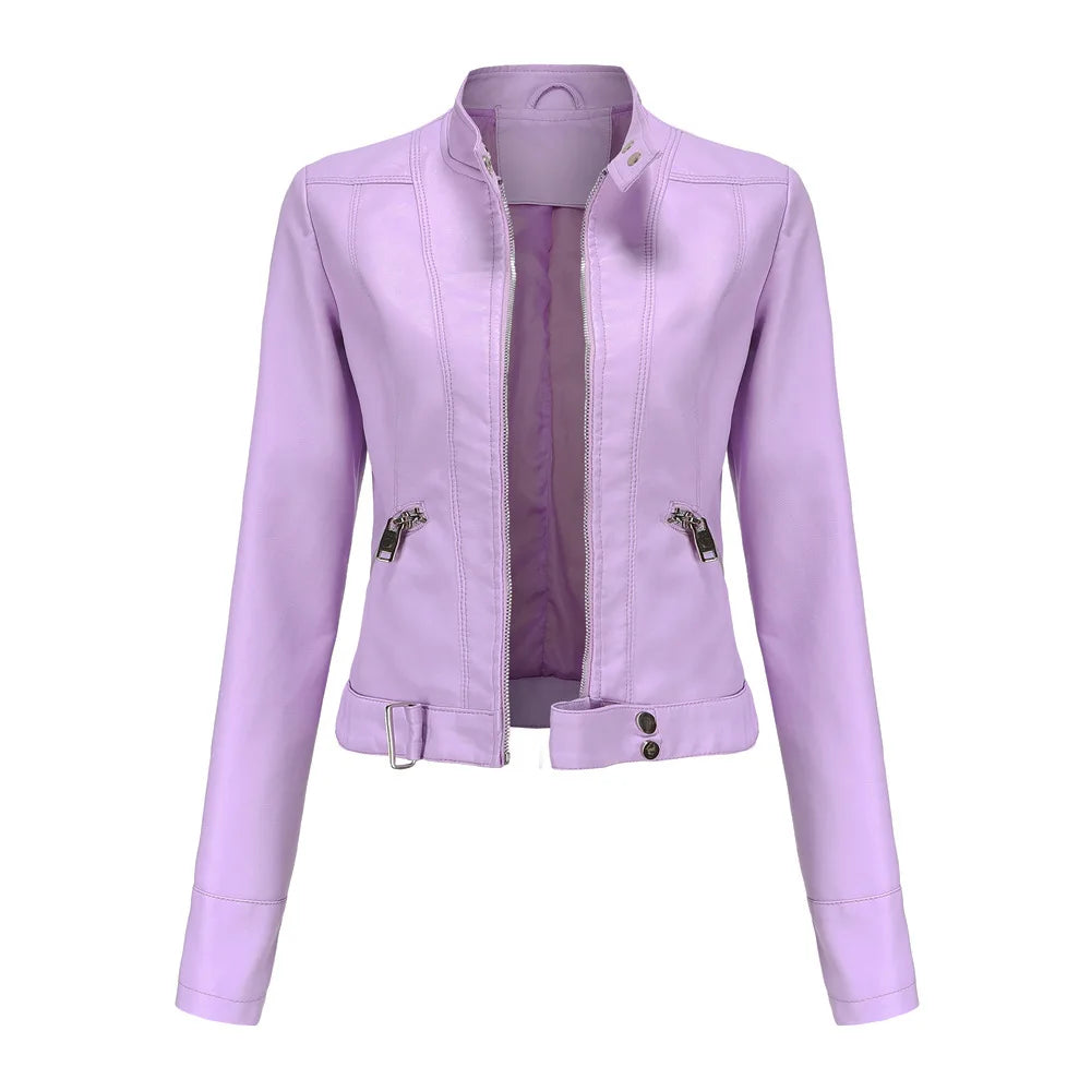 Veloura Biker Jacket in paars vegan leer voor dames