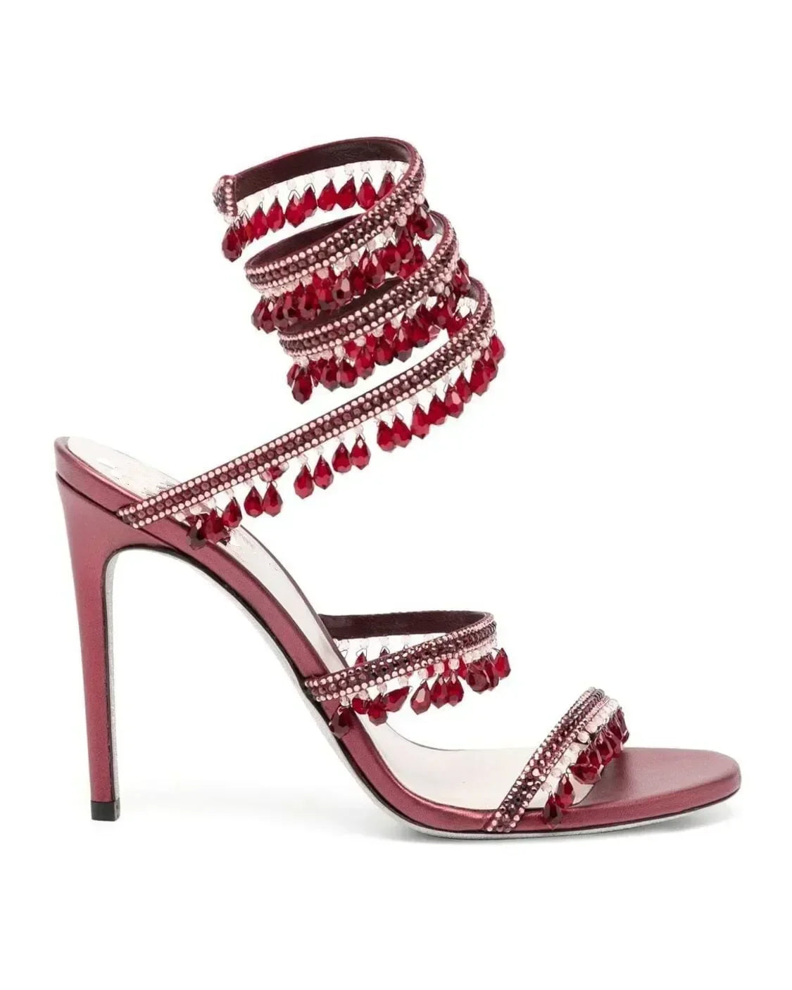 Crystal wikkel heels rood met sierlijke kristallen