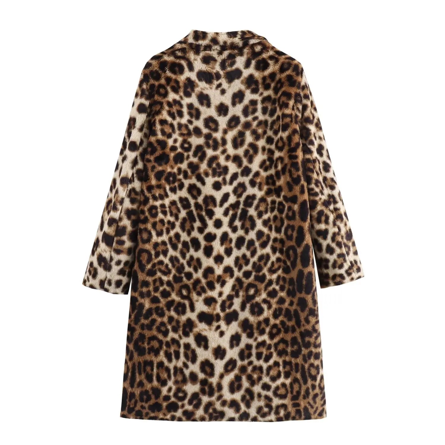 Leopard Elegance Coat, een stijlvolle faux fur jas met luipaardprint, ideaal voor koude dagen